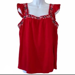 Style &Co Embroidered Flutter Strap Tank Red XL